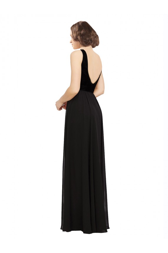 Wholesale Black A-Line V-Neck Long Soft Chiffon & Velvet Prom Dress Canada