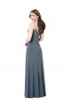 Wholesale Low Back Slate Grey A-Line V-Neck Long Prom Dress Canada