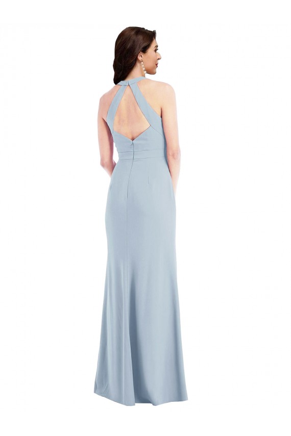 Wholesale Open Back Light Sky Blue A-Line V-Neck Long Prom Dress Canada