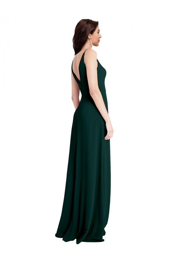 Wholesale Midnight Green A-Line V-Neck Long Stretch Crepe Prom Dress Canada