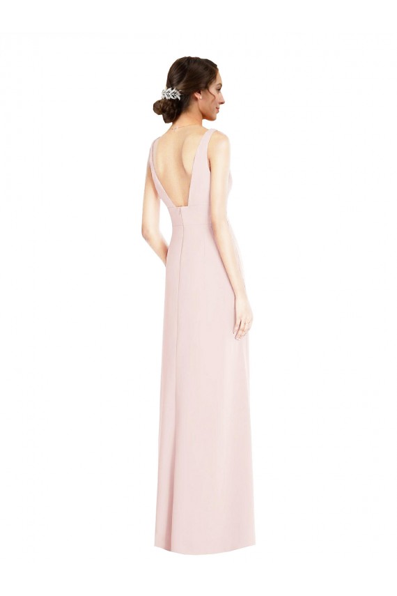 Wholesale Low Back Pink A-Line V-Neck Long Black Tie Prom Dress / Prom Dress Canada