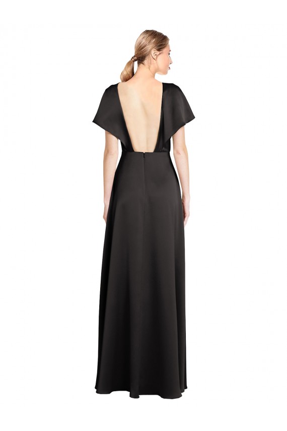 Wholesale Black A-Line V-Neck Long Stretch Satin Evening Prom Dress Canada