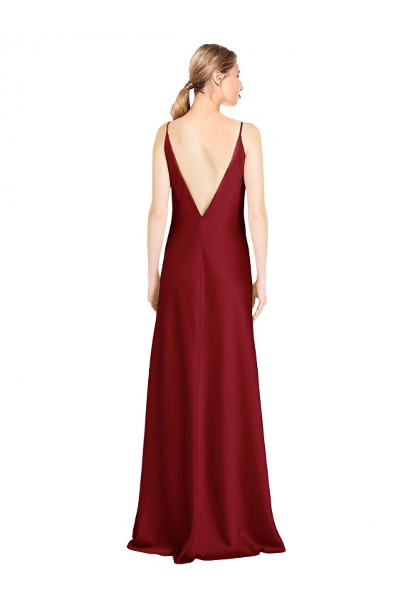 Wholesale Burgundy A-Line V-Neck Long Stretch Satin Prom Dress Canada