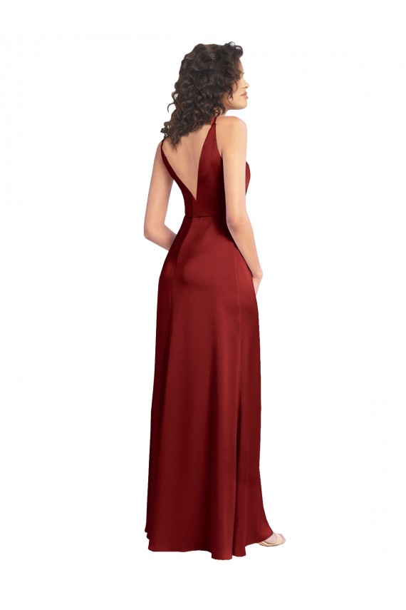 Wholesale V-Back Burgundy A-Line V-Neck Sleeveless Long Prom Dress Canada