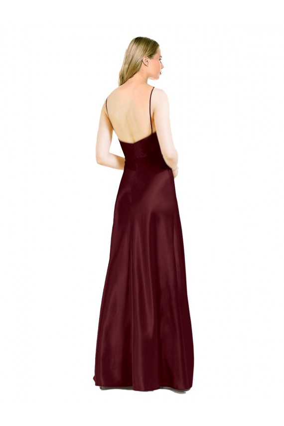 Wholesale Burgundy Gold A-Line Spaghetti Straps Long Stretch Satin Prom Dress Canada