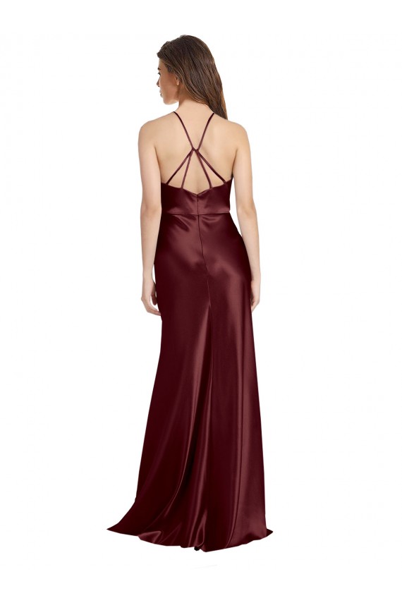 Wholesale Burgundy Gold A-Line V-Neck Long Prom Dress Canada