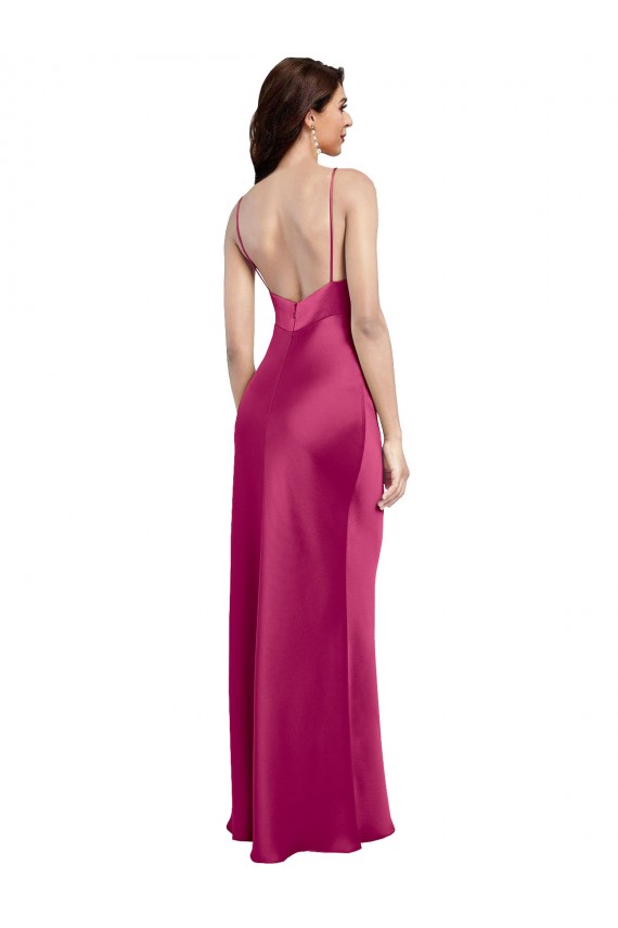 Wholesale Low Back Fuchsia A-Line V-Neck Long Prom Dress Canada