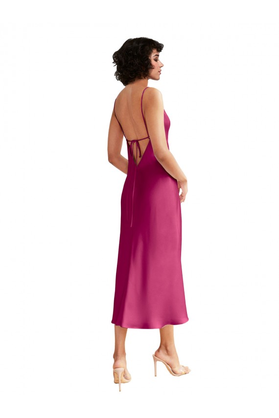 Wholesale Low Back Fuchsia A-Line V-Neck Midi Length Prom Dress Canada
