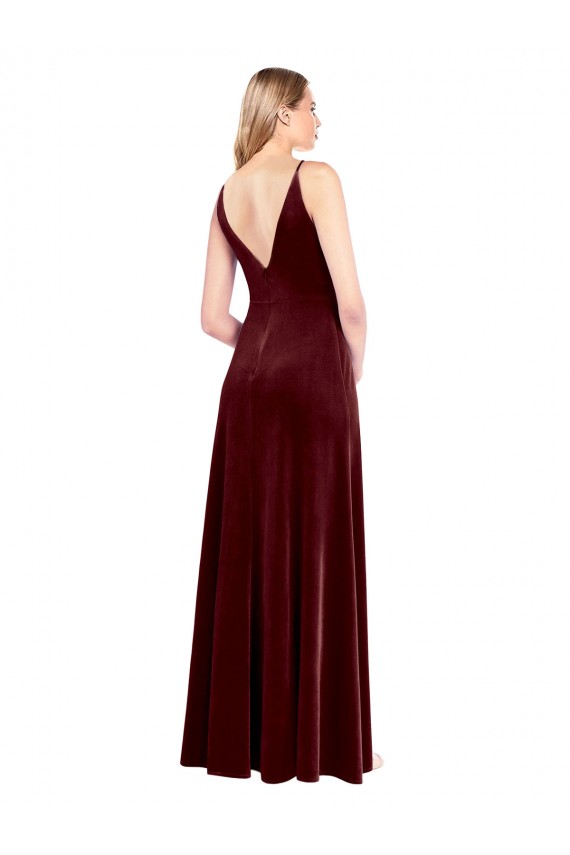 Wholesale V-Back Burgundy A-Line V-Neck Long Black Tie Prom Dress Canada