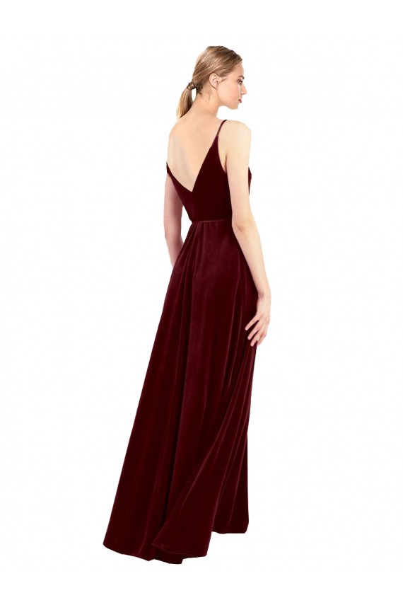 Wholesale V-Back Burgundy A-Line V-Neck Long Prom Dress Canada