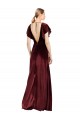 Wholesale Burgundy A-Line V-Neck Long Stretch Velvet Prom Dress Canada