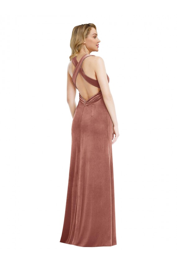 Wholesale Open Back Cinnamon Rose A-Line V-Neck Long Prom Dress Canada