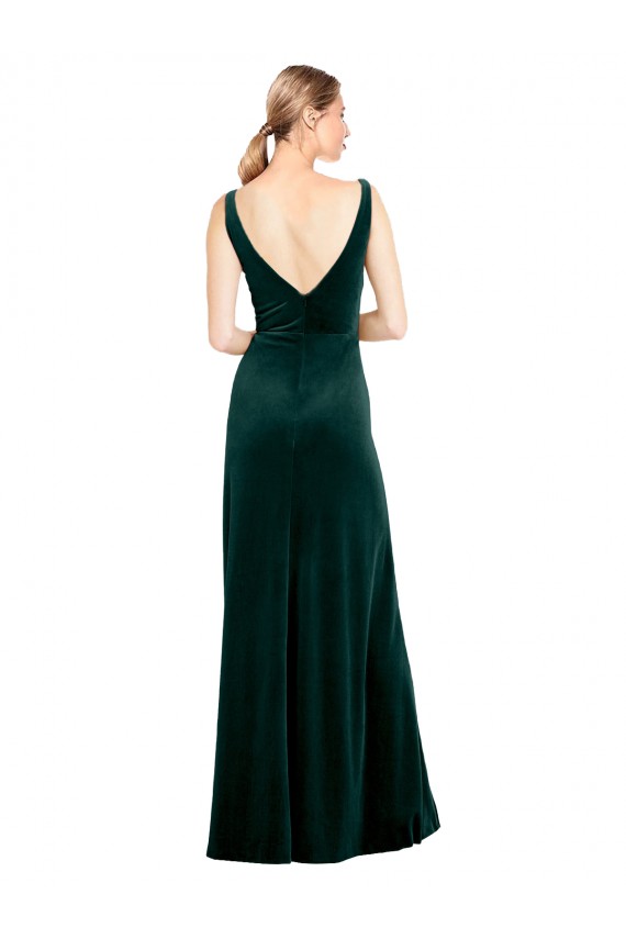 Wholesale V-Back Dark Green A-Line V-Neck Long Black Tie Prom Dress / Prom Dress Canada