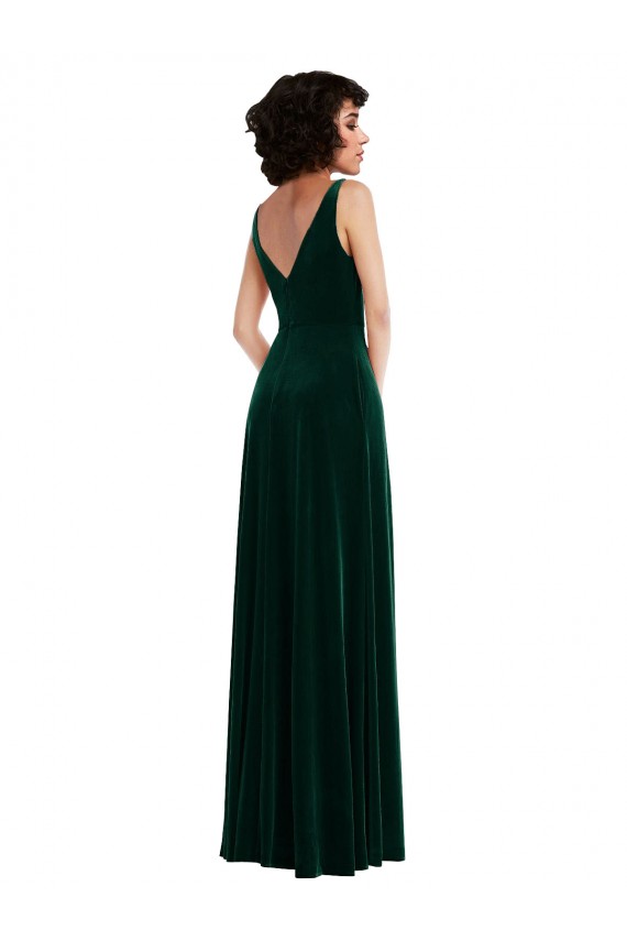 Wholesale Dark Green A-Line V-Neck Long Stretch Velvet Evening Prom Dress Canada