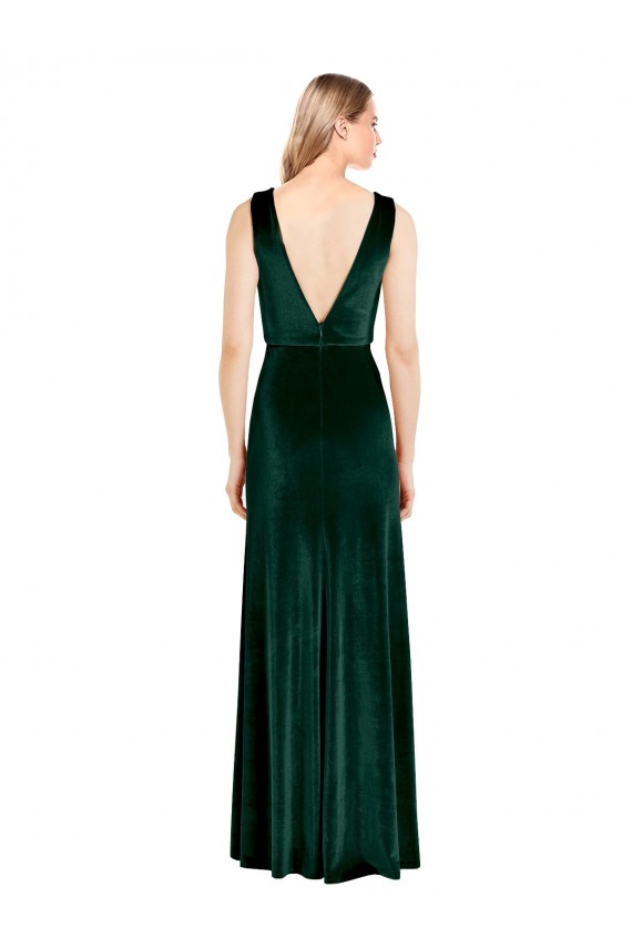 Wholesale V-Back Dark Green A-Line V-Neck Long Prom Dress Canada