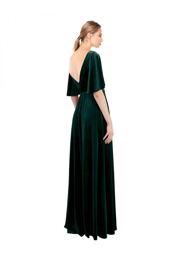 Wholesale Dark Green A-Line V-Neck Long Stretch Velvet Prom Dress Canada