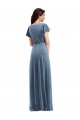 Wholesale Dusty Blue A-Line V-Neck Long Stretch Velvet Prom Dress Canada