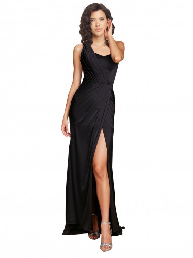Wholesale Black A-Line One Shoulder Long Prom Dress Canada