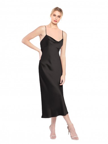 Wholesale Low Back Black A-Line Cowl Neck Midi Length Prom Dress Canada