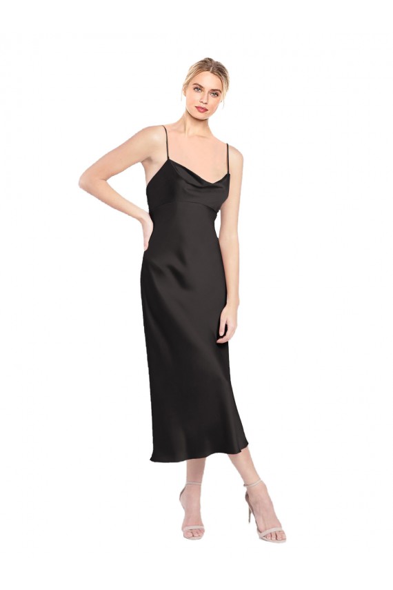 Wholesale Low Back Black A-Line Cowl Neck Midi Length Prom Dress Canada