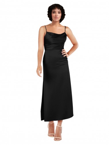 Wholesale Black A-Line Cowl Neck Tea Length Prom Dress Canada