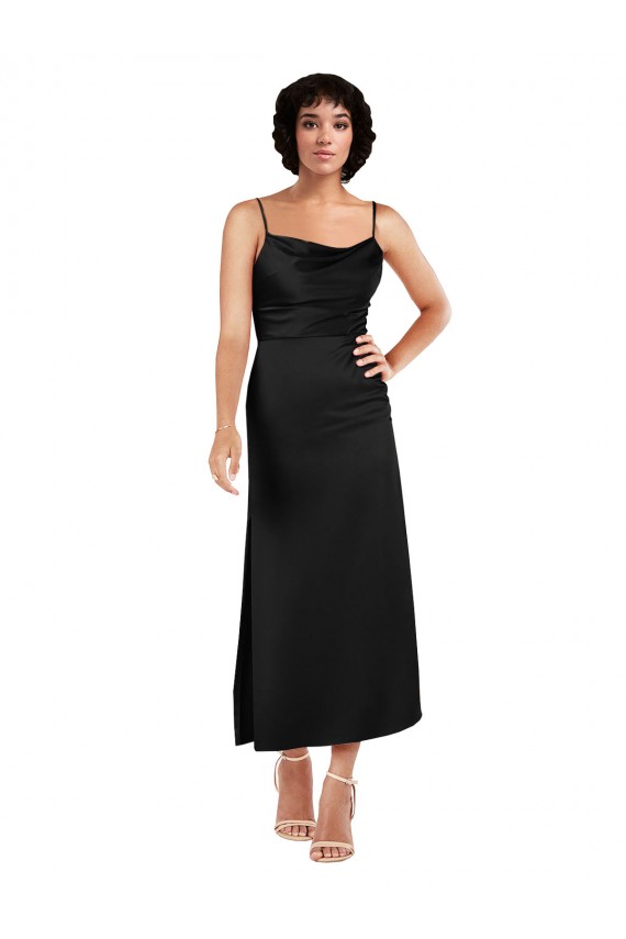 Wholesale Black A-Line Cowl Neck Tea Length Prom Dress Canada