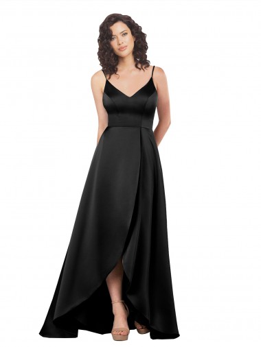 Wholesale V-Back Black A-Line V-Neck Long High Low Prom Dress Canada