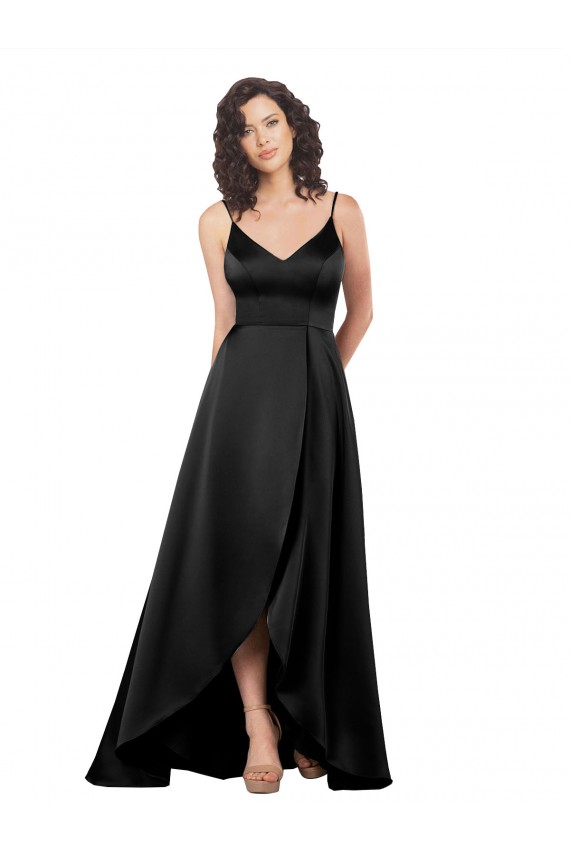 Wholesale V-Back Black A-Line V-Neck Long High Low Prom Dress Canada