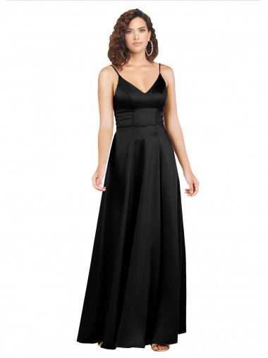 Wholesale Black A-Line V-Neck Long Silk like Satin Prom Dress Canada