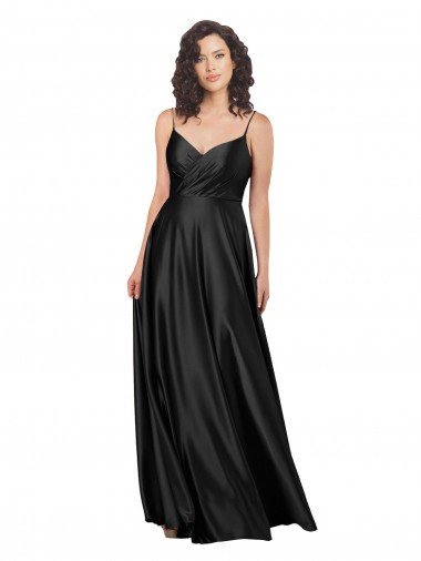 Wholesale Low Back Black A-Line V-Neck Long Prom Dress Canada
