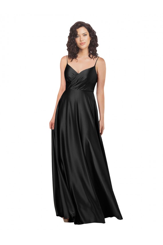 Wholesale Low Back Black A-Line V-Neck Long Prom Dress Canada