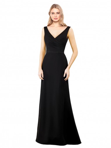 Wholesale V-Back Black A-Line V-Neck Long Prom Dress Canada