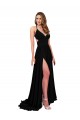 Wholesale Open Back Black A-Line V-Neck Long Black Tie Prom Dress Canada