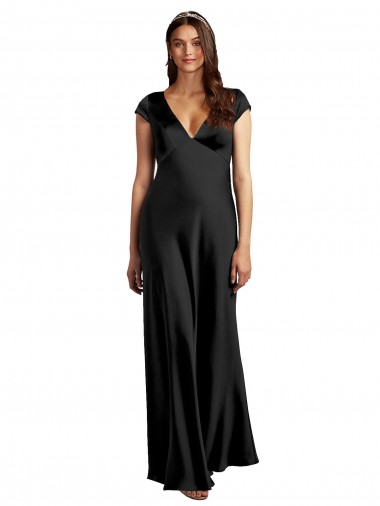 Wholesale Black A-Line V-Neck Long Stretch Satin Prom Dress Canada