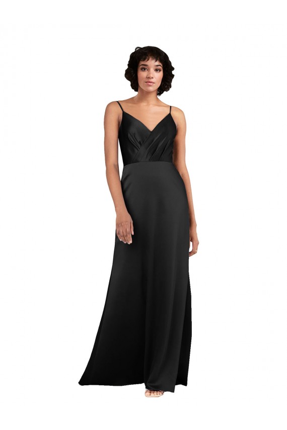 Wholesale Black Column V-Neck Long Prom Dress Canada