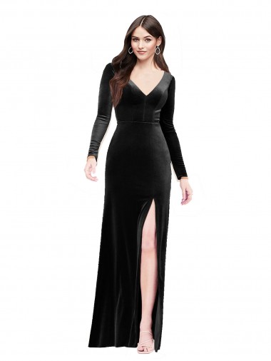Wholesale V-Back Black Column V-Neck Long Prom Dress Canada