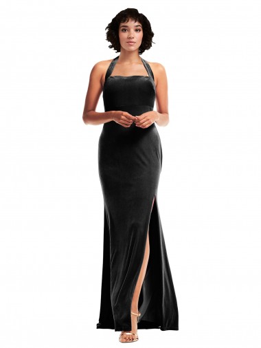 Wholesale Low Back Black Mermaid Halter Neck Long Prom Dress Canada