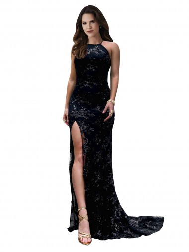 Wholesale Open Back Black Mermaid High Neck Long Black Tie Prom Dress Canada