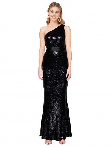 Wholesale Black Mermaid One Shoulder Long Prom Dress Canada