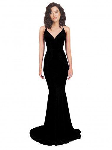 Wholesale Black Mermaid V-Neck Long Spandex Prom Dress Canada