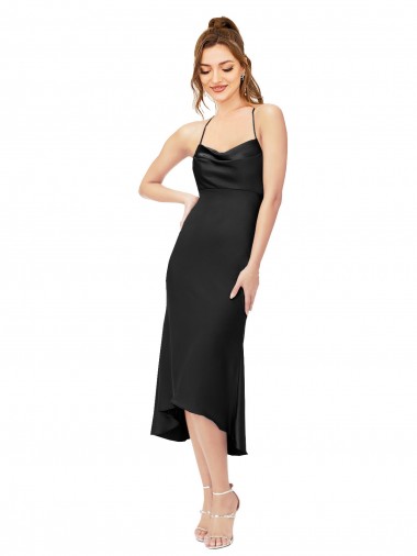 Wholesale Open Back Black Sheath Cowl Neck Midi Length High Low Prom Dress Canada