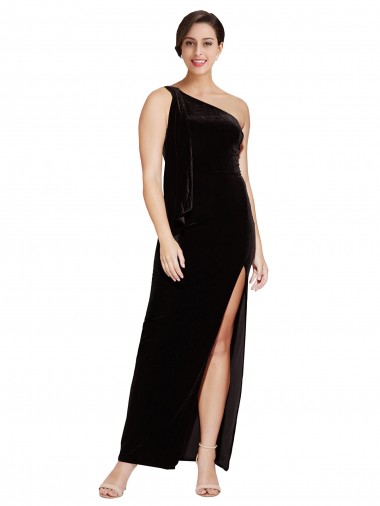 Wholesale Black Sheath One Shoulder Long Prom Dress Canada