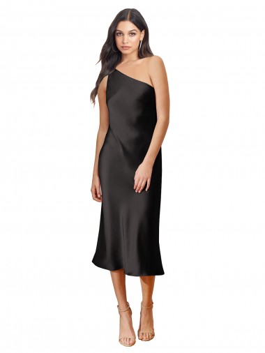 Wholesale Black Sheath One Shoulder Midi Length Black Tie Prom Dress / Prom Dress Canada