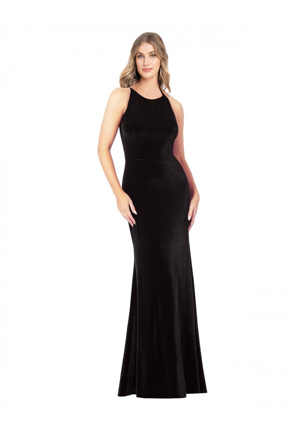 Wholesale Open Back Black Sheath Jewel Neck Long Prom Dress Canada