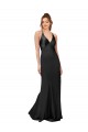 Wholesale Open Back Black Sheath V-Neck Long Black Tie Prom Dress Canada