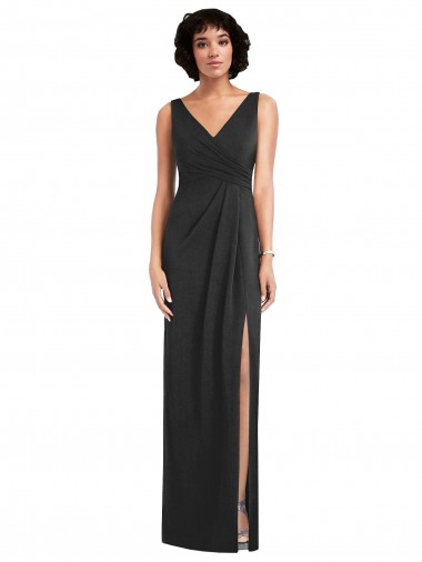 Wholesale V-Back Black Sheath V-Neck Long Prom Dress Canada