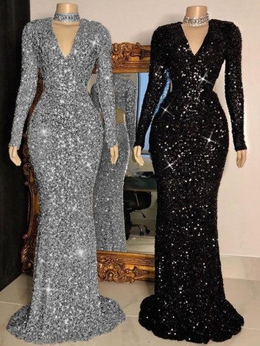Wholesale Black Sheath V-Neck Sweep Train Prom Dress Canada