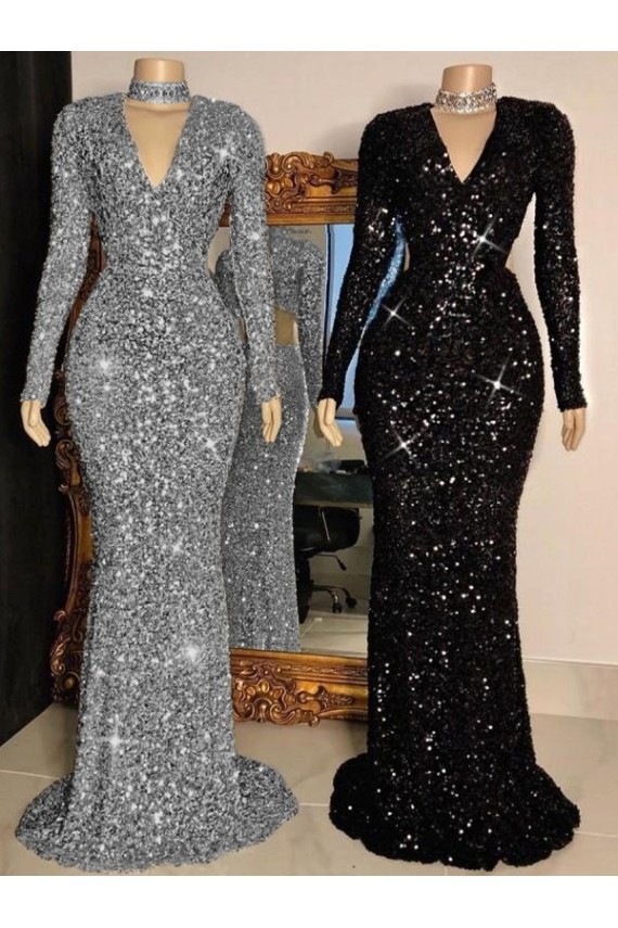 Wholesale Black Sheath V-Neck Sweep Train Prom Dress Canada