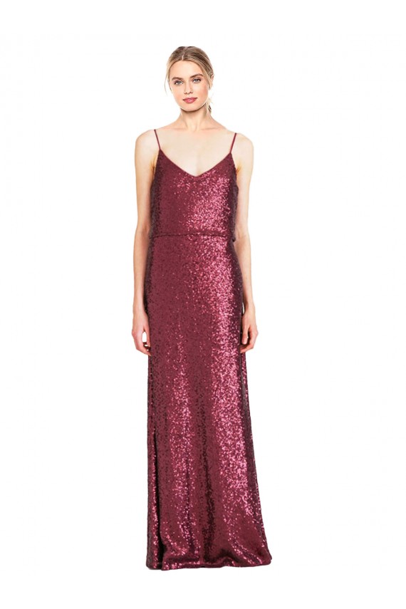 Wholesale Burgundy A-Line High Neck Long Prom Dress Canada
