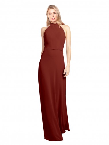 Wholesale Open Back Burgundy A-Line High Neck Long Prom Dress Canada